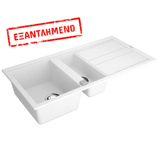 Νεροχύτης απο Συνθετικό Γρανίτη TEKA 2 Γούρνες με Ποδιά για Ένθετη Τοποθέτηση 100x51cm NOVA 60 MAESTRO Λευκός 115360015