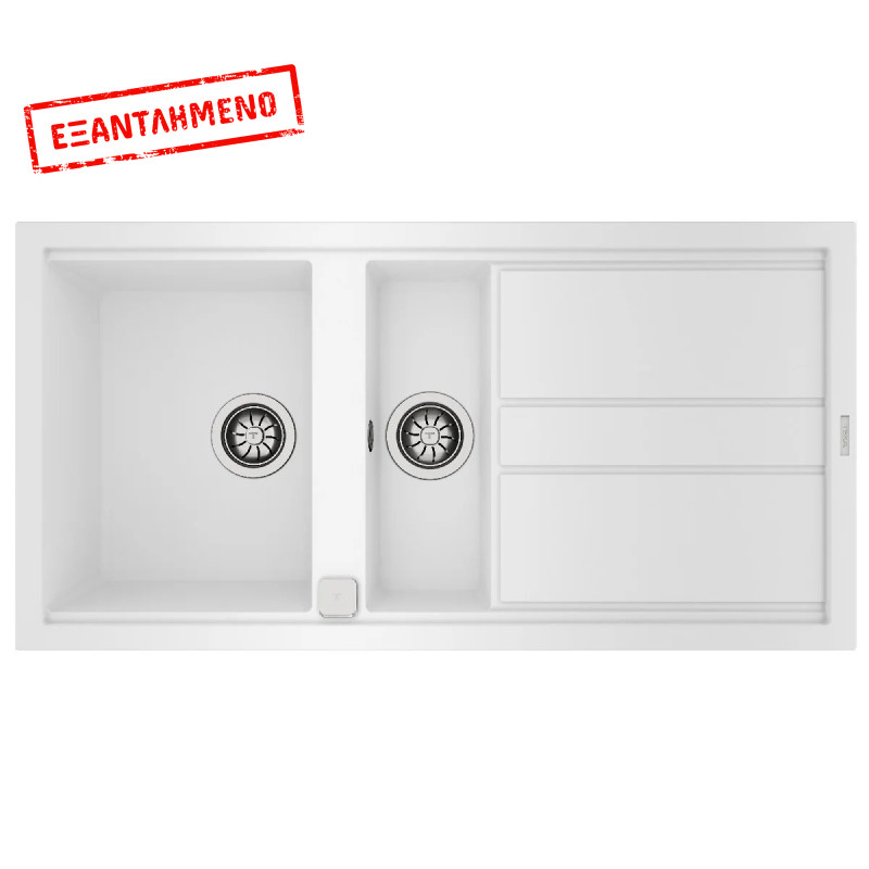 Νεροχύτης απο Συνθετικό Γρανίτη TEKA 2 Γούρνες με Ποδιά για Ένθετη Τοποθέτηση 100x51cm NOVA 60 MAESTRO Λευκός 115360015