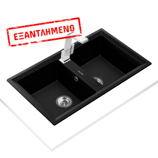 Νεροχύτης απο Συνθετικό Γρανίτη TEKA 2 Γούρνες για Ένθετη Τοποθέτηση 86x51cm NOVA 90 MAESTRO Μαύρος 115260001