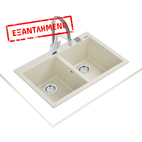 Νεροχύτης απο Συνθετικό Γρανίτη TEKA 2 Γούρνες για Ένθετη Τοποθέτηση79x50cm FORSQUARE 2B MAESTRO Κρεμ 115260017