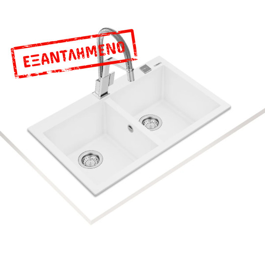 Νεροχύτης απο Συνθετικό Γρανίτη TEKA 2 Γούρνες για Ένθετη Τοποθέτηση79x50cm FORSQUARE 2B MAESTRO Λευκός 115260018