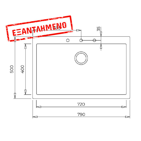 Νεροχύτης απο Συνθετικό Γρανίτη TEKA 1 Γούρνα για Ένθετη Τοποθέτηση79x50cm FORSQUARE 2B MAESTRO Μαύρος 115230000