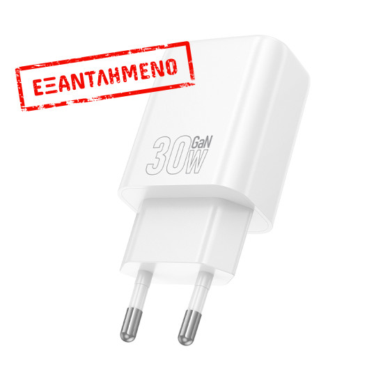 Φορτιστής Ταξιδίου Hoco N62 Gentle με 1 Εξόδο Φόρτισης GaN USB-C Quick Charge PD30W 5V 3.0A  Λευκός