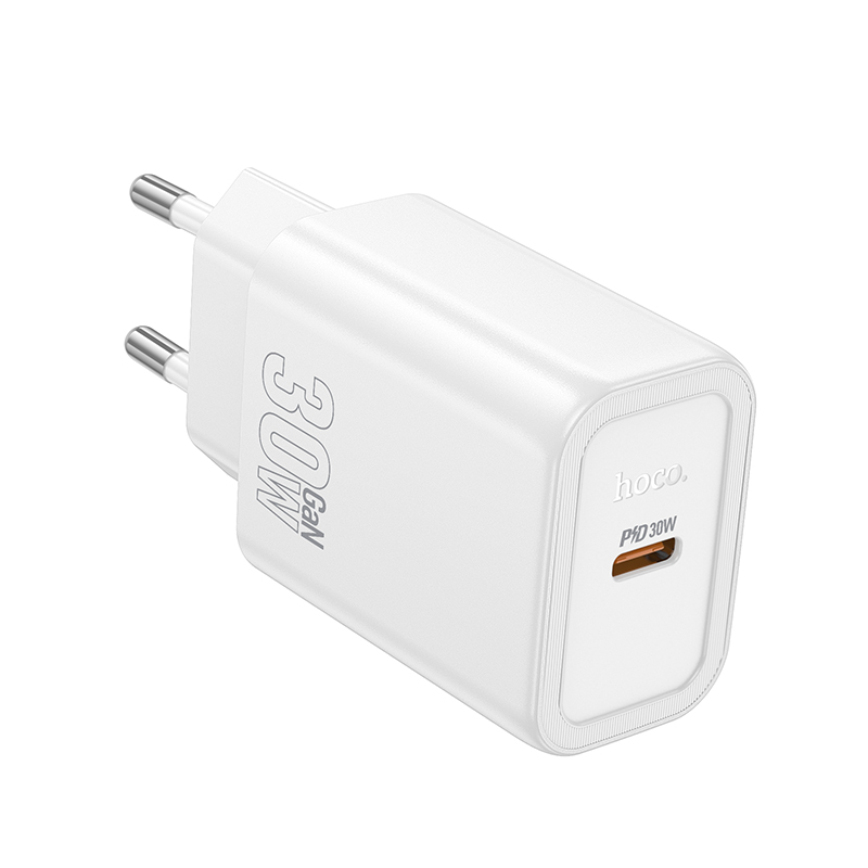 Φορτιστής Ταξιδίου Hoco N62 Gentle με 1 Εξόδο Φόρτισης GaN USB-C Quick Charge PD30W 5V 3.0A  Λευκός