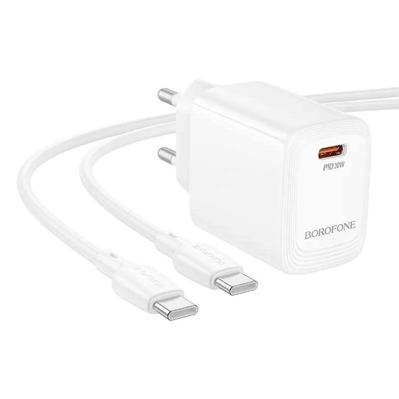 Φορτιστής Ταξιδίου Borofone BN28 Fuente GaN USB-C PD30W Mini Size + Καλώδιο Φόρτισης USB-C σε USB-C Λευκός Φορτιστής Ταξιδίου Borofone BN28 Fuente GaN USB-C PD30W Mini Size + Καλώδιο Φόρτισης USB-C σε USB-C Λευκός