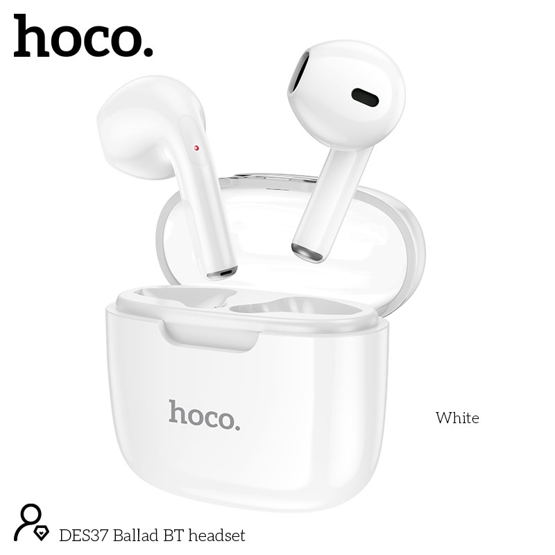 Wireless Hands Free Hoco. DES37 Ballad TWS V5.3 250mAh 3.5 Ώρες Λειτουργίας με Πλήκτρο Ελέγχου και Συμβατό με Siri Λευκά