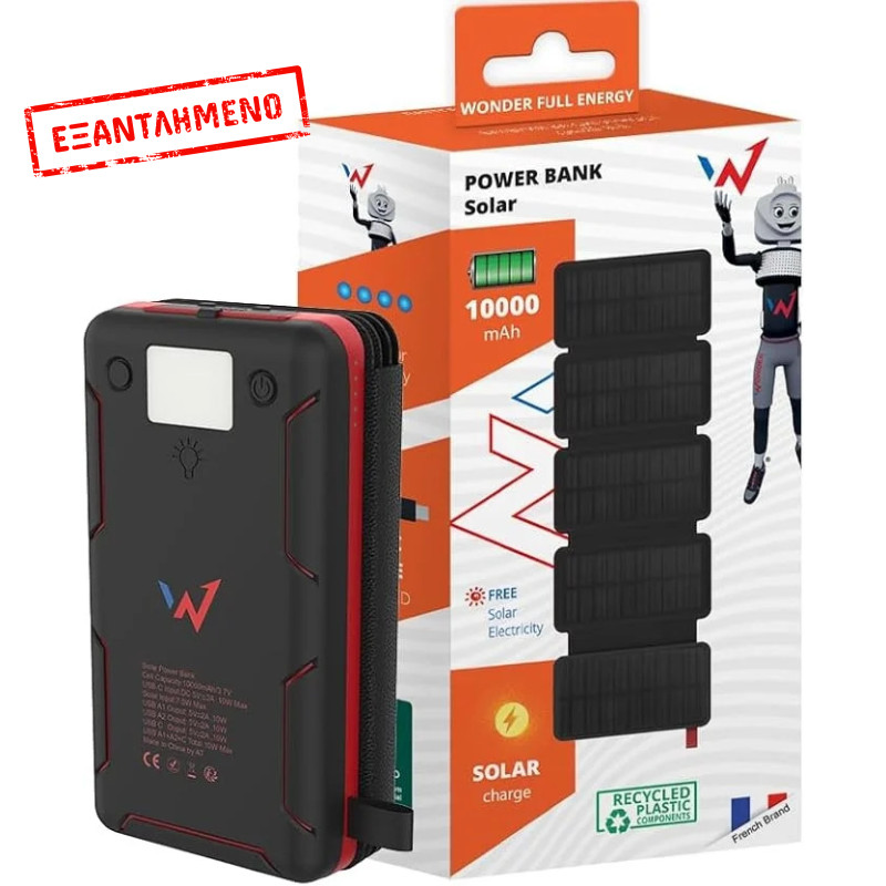 Ηλιακό Power Bank Wonder WX10S 10000mAh 5V/2A 7.5W με 5 Ηλιακά Πάνελ, 2 x USB-A και 1 x USB-C Έξοδο και Φακό Μαύρο Ηλιακό Power Bank Wonder WX10S 10000mAh 5V/2A 7.5W με 5 Ηλιακά Πάνελ, 2 x USB-A και 1 x USB-C Έξοδο και Φακό Μαύρο