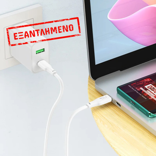 Καλώδιο σύνδεσης Hoco X93 Force USB-C σε USB-C PD100W 3A για Γρήγορη Φόρτιση Λευκο 1m