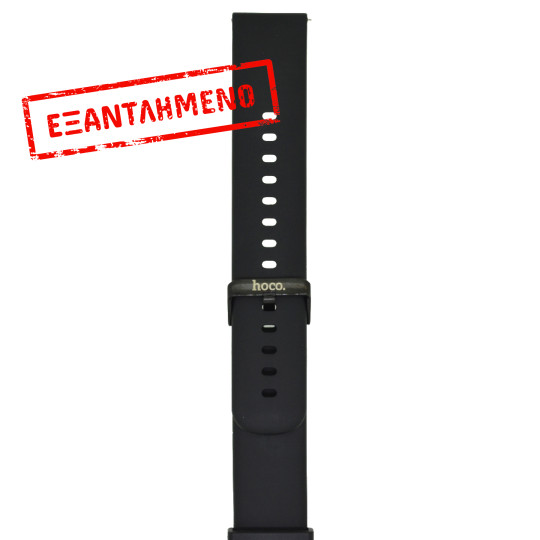 Ανταλλακτικό Watchband Hoco 20mm Universal Μαύρο Silicon Band με Μαύρη Αγκράφα