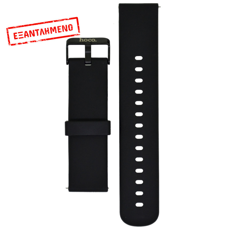 Ανταλλακτικό Watchband Hoco 20mm Universal Μαύρο Silicon Band με Μαύρη Αγκράφα