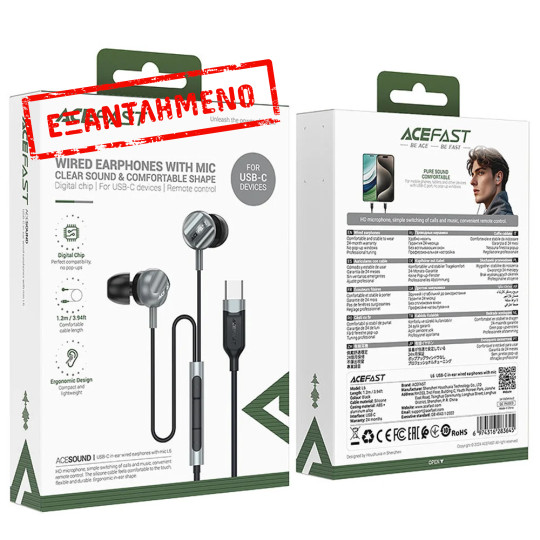 Hands Free Acefast L6 Earphones Stereo USB-C Μαύρα 1.2m με HD Μικρόφωνο και Πλήκτρο Λειτουργίας Συμβατά με Όλες τις Συσκευές USB-C