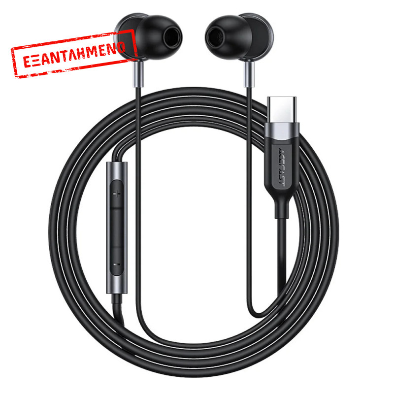 Hands Free Acefast L6 Earphones Stereo USB-C Μαύρα 1.2m με HD Μικρόφωνο και Πλήκτρο Λειτουργίας Συμβατά με Όλες τις Συσκευές USB-C