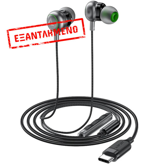 Hands Free Acefast L5 Stereo Earphones USB-C Braided 1.2m Μαύρα με HD Μικρόφωνο και Πλήκτρο Λειτουργίας Συμβατά με Όλες τις Συσκευές USB-C