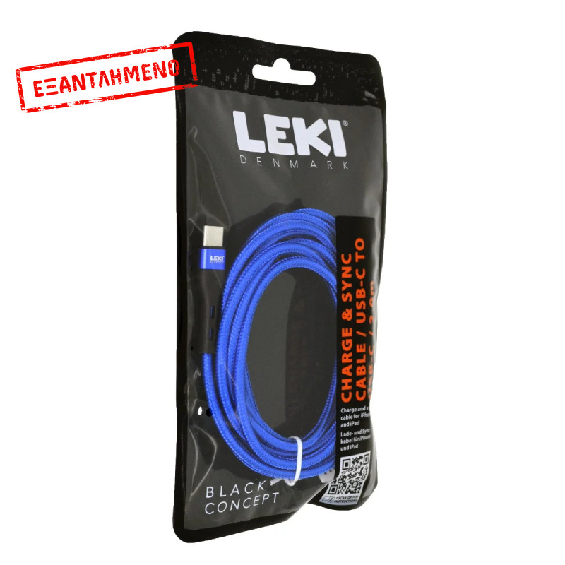 Καλώδιο Σύνδεσης και Φόρτισης Leki Black Concept USB-C σε USB-C Braided Μπλε 2m Καλώδιο Σύνδεσης και Φόρτισης Leki Black Concept USB-C σε USB-C Braided Μπλε 2m