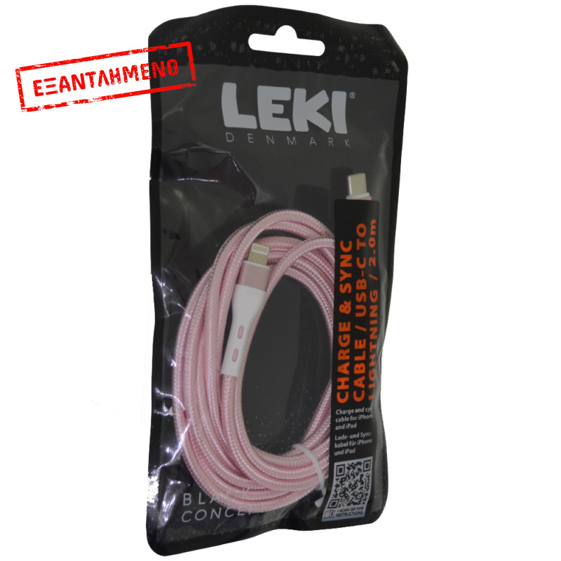 Καλώδιο Σύνδεσης και Φόρτισης Leki Black Concept USB-C σε Lightning Braided Ροζ 2m Καλώδιο Σύνδεσης και Φόρτισης Leki Black Concept USB-C σε Lightning Braided Ροζ 2m