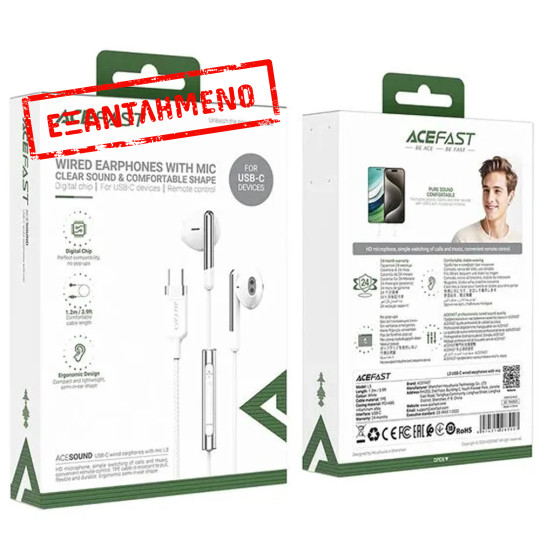Hands Free Acefast L3 Earphones Stereo USB-C με HD Μικρόφωνο και Πλήκτρο Λειτουργίας Braided 1.2m Λευκό Συμβατά με Όλες τις Συσκευές USB-C.