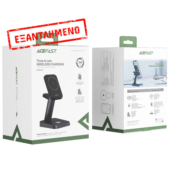 Επιτραπέζια Βάση Ασύρματης Φόρτισης Acefast E3 3-σε-1 15W με LED Ένδειξη για Φόρτιση 3 Συσκευών Μαύρη