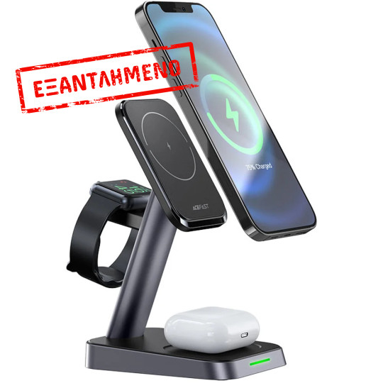 Επιτραπέζια Βάση Ασύρματης Φόρτισης Acefast E3 3-σε-1 15W με LED Ένδειξη για Φόρτιση 3 Συσκευών Μαύρη