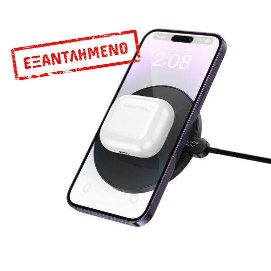 Ασύρματος Φορτιστής Hoco CW62 Peak PD15W Ultra-thin με Ψηφιακή Ένδειξη Φόρτισης 1.2m Μαύρος