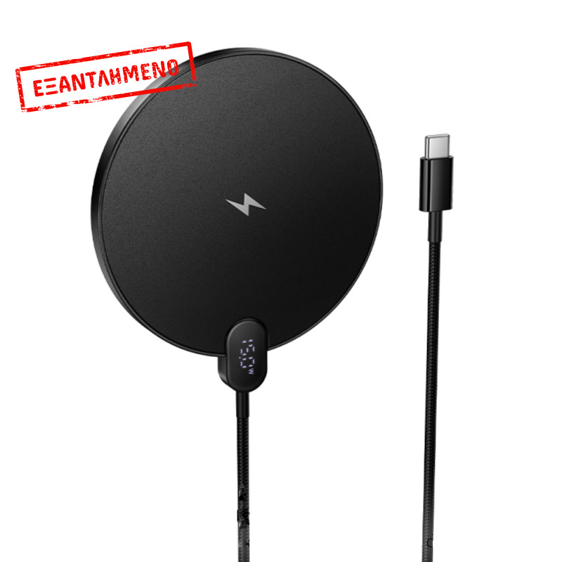 Ασύρματος Φορτιστής Hoco CW62 Peak PD15W Ultra-thin με Ψηφιακή Ένδειξη Φόρτισης 1.2m Μαύρος