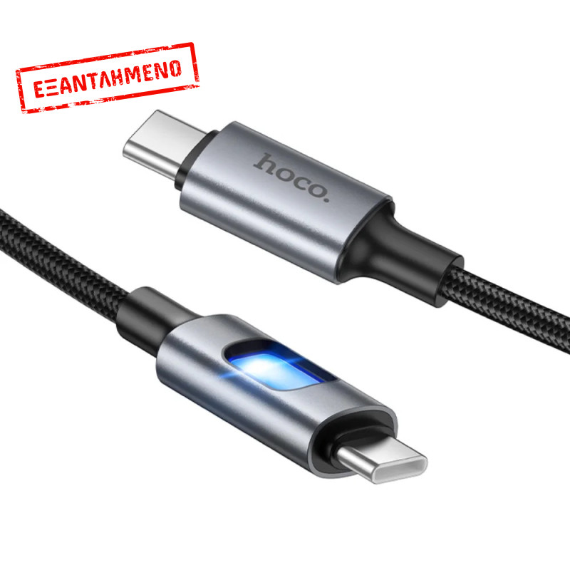 Καλώδιο Hoco U144 USB-C σε USB-C 60W Fast Charging 3A με Φωτισμό Braided Μαύρο 1.2m Καλώδιο Hoco U144 USB-C σε USB-C 60W Fast Charging 3A με Φωτισμό Braided Μαύρο 1.2m
