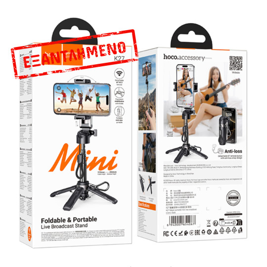 Βάση Στήριξης και Selfie Stick Hoco K27 Magic Mini για Συσκευές 4.5"- 7" με Τηλεχειρισμό Bluetooth v5.2 55mAh και Δυνατότητα Επέκτασης Βάση Στήριξης και Selfie Stick Hoco K27 Magic Mini για Συσκευές 4.5"- 7" με Τηλεχειρισμό Bluetooth v5.2 55mAh και Δυνατότητα Επέκτασης