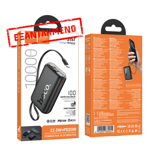 Power Bank Hoco Hoco J157 Leader 10000mAh PD20W + 22.5W, QC με USB-A και USB-C Εξόδους Φόρτισης, Ενσωματωμένο Καλώδιο USB-C και LED Ένδειξη Μπαταρίας Μαύρο Power Bank Hoco Hoco J157 Leader 10000mAh PD20W + 22.5W, QC με USB-A και USB-C Εξόδους Φόρτισης, Ενσωματωμένο Καλώδιο USB-C και LED Ένδειξη Μπαταρίας Μαύρο