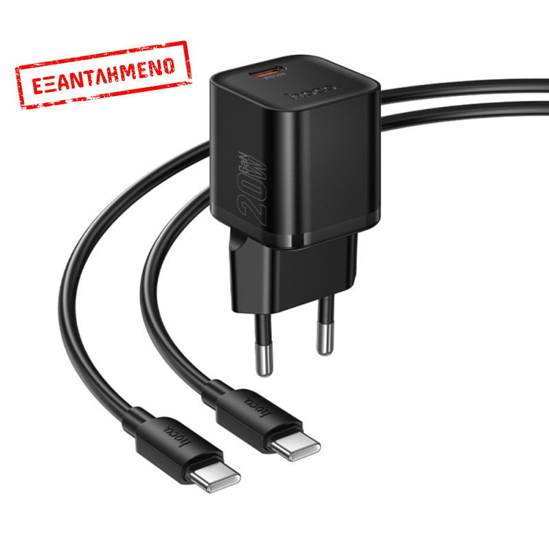 Φορτιστής Ταξιδίου Hoco N64 Ingenious GaN με 1 Εξόδο Φόρτισης USB-C PD20W 5V 3.0A + Καλώδιο Φόρτισης USB-C σε USB-C 1m Μαύρος Φορτιστής Ταξιδίου Hoco N64 Ingenious GaN με 1 Εξόδο Φόρτισης USB-C PD20W 5V 3.0A + Καλώδιο Φόρτισης USB-C σε USB-C 1m Μαύρος