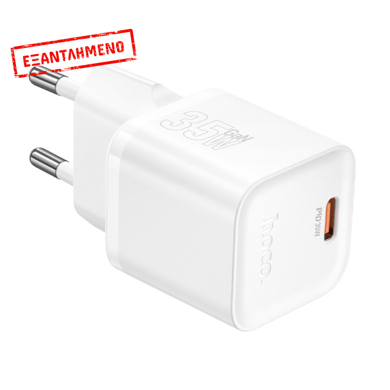 Φορτιστής Ταξιδίου Hoco N66 Ingenious GaN με 1 Εξόδο Φόρτισης USB-C PD35W 5V 3.0A Λευκός Φορτιστής Ταξιδίου Hoco N66 Ingenious GaN με 1 Εξόδο Φόρτισης USB-C PD35W 5V 3.0A Λευκός