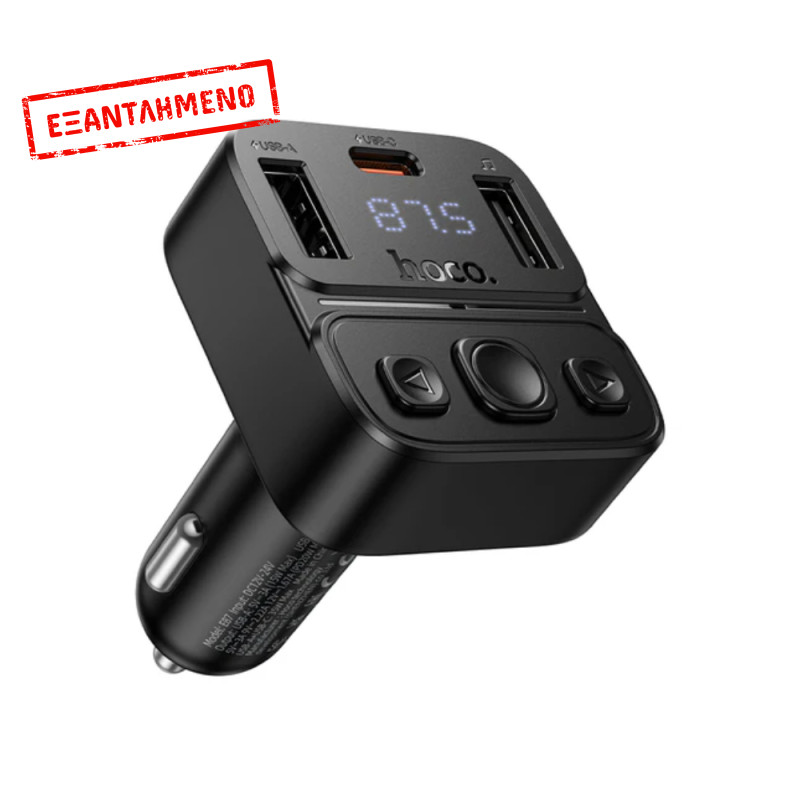 Bluetooth FM Transmitter Hoco E87 Delta 35W με 2xUSB-A και 1xUSB-C PD20W BT5.4 Υποστηρίζει Αναπαραγωγή Μουσικής απο USB και Απάντηση Κλήσεων