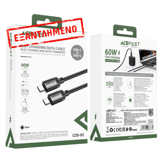 Καλώδιο Acefast C20-03 Μεταλλικό USB-C σε USB-C 60W 20V/3A USB2.0 Braided Μαύρο 1.2m Καλώδιο Acefast C20-03 Μεταλλικό USB-C σε USB-C 60W 20V/3A USB2.0 Braided Μαύρο 1.2m