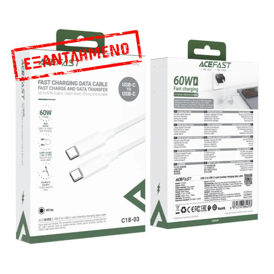 Καλώδιο Acefast C18-03 USB-C σε USB-C 60W 20V/3A USB2.0 Braided Λευκό 1.2m Καλώδιο Acefast C18-03 USB-C σε USB-C 60W 20V/3A USB2.0 Braided Λευκό 1.2m