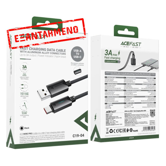 Καλώδιο Acefast C19-04 Μεταλλικό USB-A σε USB-C 3.0A Γρήγορη Φόρτιση USB2.0 με Ένδειξη Φόρτισης Braided Μαύρο 1.2m Καλώδιο Acefast C19-04 Μεταλλικό USB-A σε USB-C 3.0A Γρήγορη Φόρτιση USB2.0 με Ένδειξη Φόρτισης Braided Μαύρο 1.2m