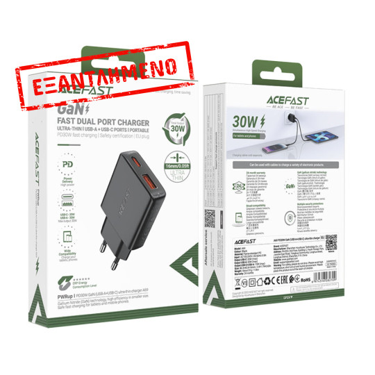 Φορτιστής Ταξιδίου Acefast A69 GaN Mini με 1xUSB-A + 1xUSB-C PD30W Μαύρος Φορτιστής Ταξιδίου Acefast A69 GaN Mini με 1xUSB-A + 1xUSB-C PD30W Μαύρος