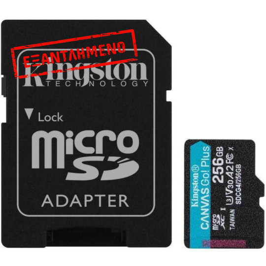 Κάρτα Μνήμης Kingston CanvasGo+ MicroSDXC 256GB Class 10 με SD Αντάπτορα εως 200Mb/s SDCG4/256GB