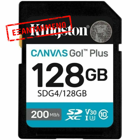 Κάρτα Μνήμης Kingston CanvasGo+ SDXC 128GB Class 10 εως 200Mb/s SDG4/128GB