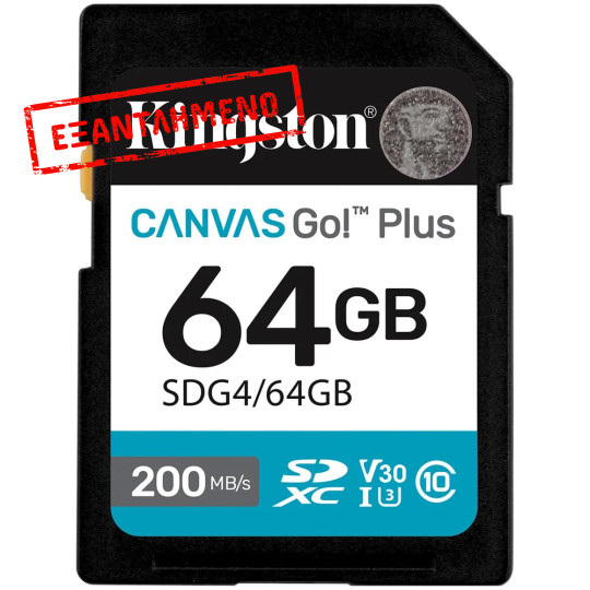 Κάρτα Μνήμης Kingston CanvasGo+ SDXC 64GB Class 10 εως 200Mb/s SDG4/64GB