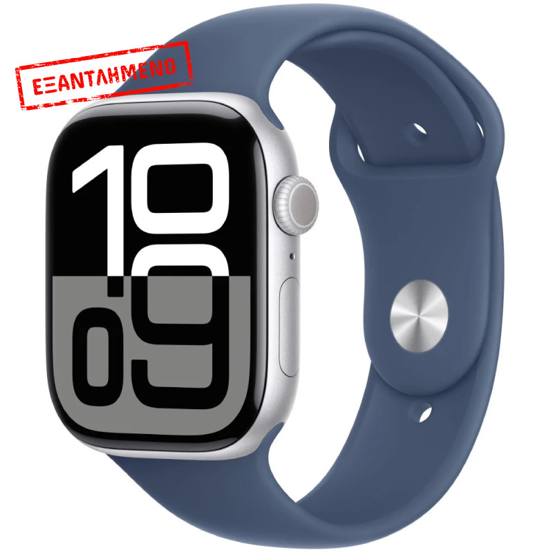Apple Watch Series 10 Aluminum 46mm GPS NFC IP6X Aluminum Case Silver με Denim Sport Band MWWL3QF/A Apple Watch Series 10 Aluminum 46mm GPS NFC IP6X Aluminum Case Silver με Denim Sport Band MWWL3QF/A