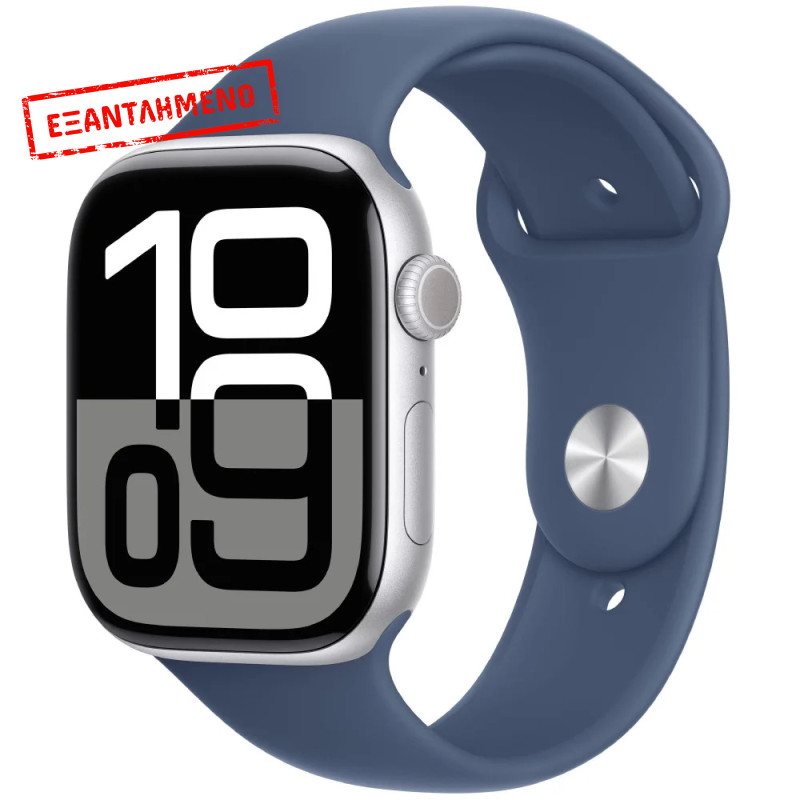 Apple Watch Series 10 Aluminum 46mm GPS NFC IP6X Aluminum Case Silver με Sport Band Denim MWWM3QF/A Apple Watch Series 10 Aluminum 46mm GPS NFC IP6X Aluminum Case Silver με Sport Band Denim MWWM3QF/A