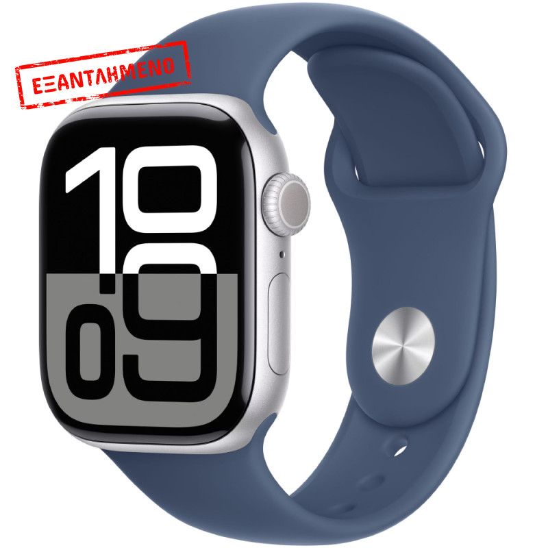 Apple Watch Series 10 Aluminum 42mm GPS NFC IP6X Aluminum Case Silver με Sport Band Denim MWWC3QH/A Apple Watch Series 10 Aluminum 42mm GPS NFC IP6X Aluminum Case Silver με Sport Band Denim MWWC3QH/A