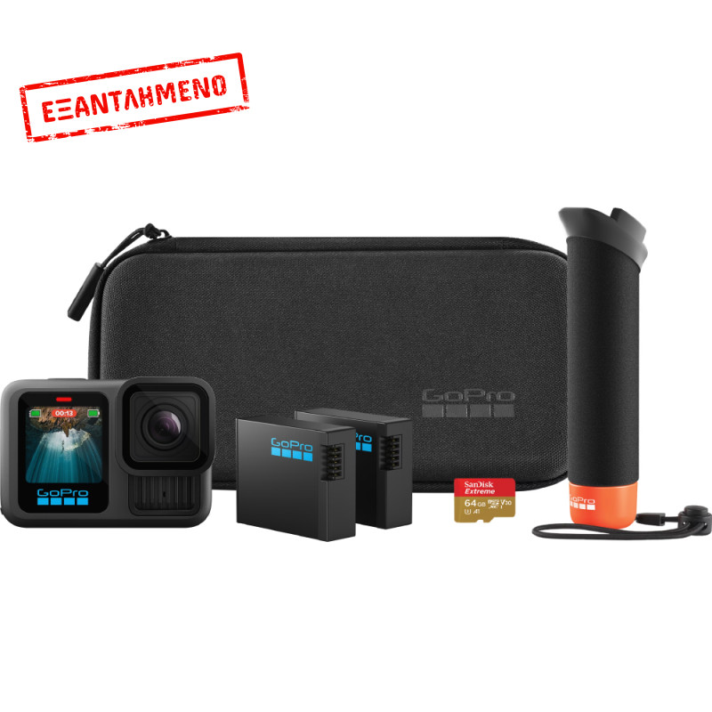 Action Camera GoPro Hero13 Bundle CHDRB-131-RW 5K 360° 2.27" Οθόνη και Wi-Fi 1900mAh 10m Υποβρύχια Black & Accessory Bundle