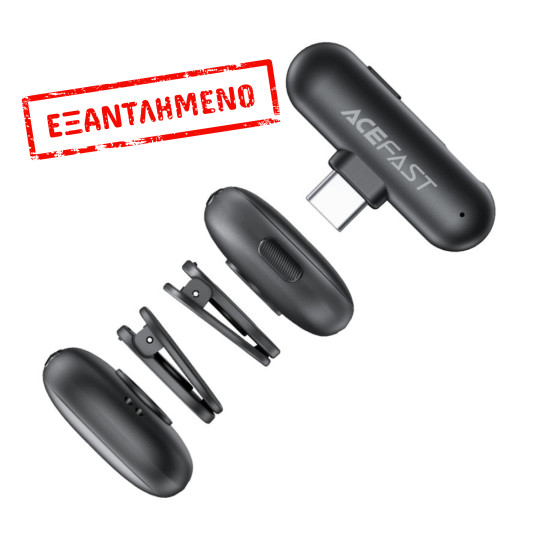 Σετ 2 Μικρόφωνα Πέτου Lavalier Acefast R1 HD AI Μείωση Θορύβου, Ακτίνα 50m και 48hr Διάρκεια Μπαταρίας με USB-C Transmitter και Θήκη Φόρτισης Μαύρο