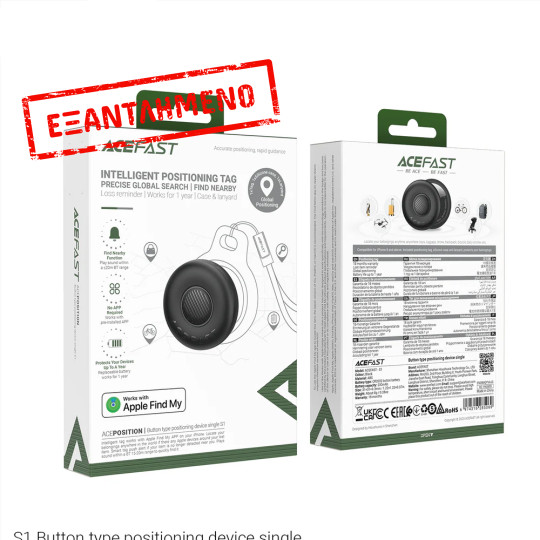 Acefast Tag S1 Anti-Lost Tracker Μόνο για iOS Συμβατό με Apple Find My Network με Προστατευτική Θήκη και Υποδοχή για Λουράκι Μαύρο