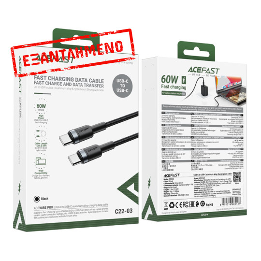 Καλώδιο Σύνδεσης Acefast C22-03 USB-C σε USB-C Braided USB2.0 3A 60W 1.2m Μαύρο Καλώδιο Σύνδεσης Acefast C22-03 USB-C σε USB-C Braided USB2.0 3A 60W 1.2m Μαύρο