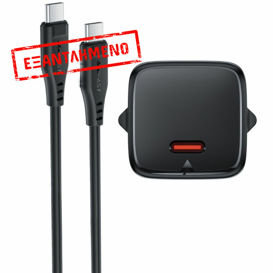 Φορτιστής Ταξιδίου Acefast A118 Mini Fast Charging 1xUSB-C PD30W QC3.0 GaN με USB-C σε USB-C Καλώδιο 1.2m Μαύρος