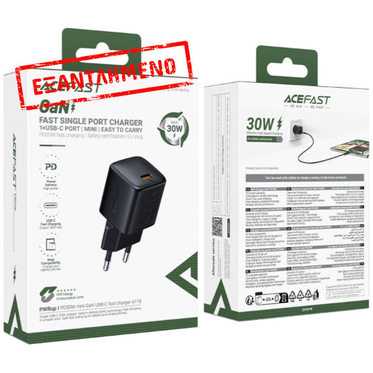 Φορτιστής Ταξιδίου Acefast A118 Mini Fast Charging 1xUSB-C PD30W QC3.0 GaN Μαύρος Φορτιστής Ταξιδίου Acefast A118 Mini Fast Charging 1xUSB-C PD30W QC3.0 GaN Μαύρος
