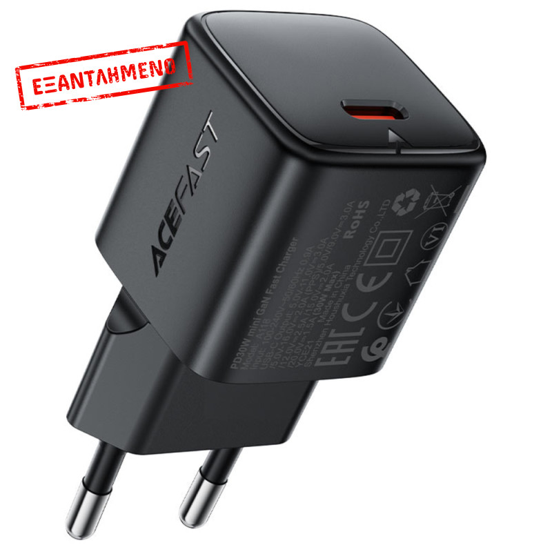 Φορτιστής Ταξιδίου Acefast A118 Mini Fast Charging 1xUSB-C PD30W QC3.0 GaN Μαύρος Φορτιστής Ταξιδίου Acefast A118 Mini Fast Charging 1xUSB-C PD30W QC3.0 GaN Μαύρος