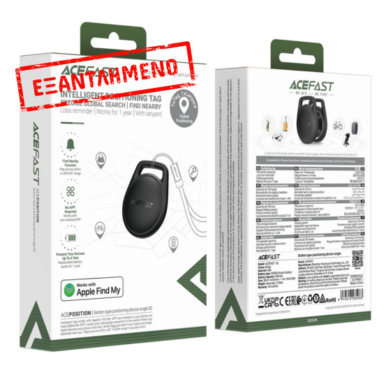 Acefast Tag S2 Anti-Lost Tracker Μόνο για iOS Συμβατό με Apple Find My Network με Λουράκι Μαύρο