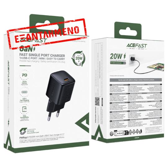 Φορτιστής Ταξιδίου Acefast A117 Mini Fast Charging USB-C PD20W 3A GaN Μαύρος Φορτιστής Ταξιδίου Acefast A117 Mini Fast Charging USB-C PD20W 3A GaN Μαύρος