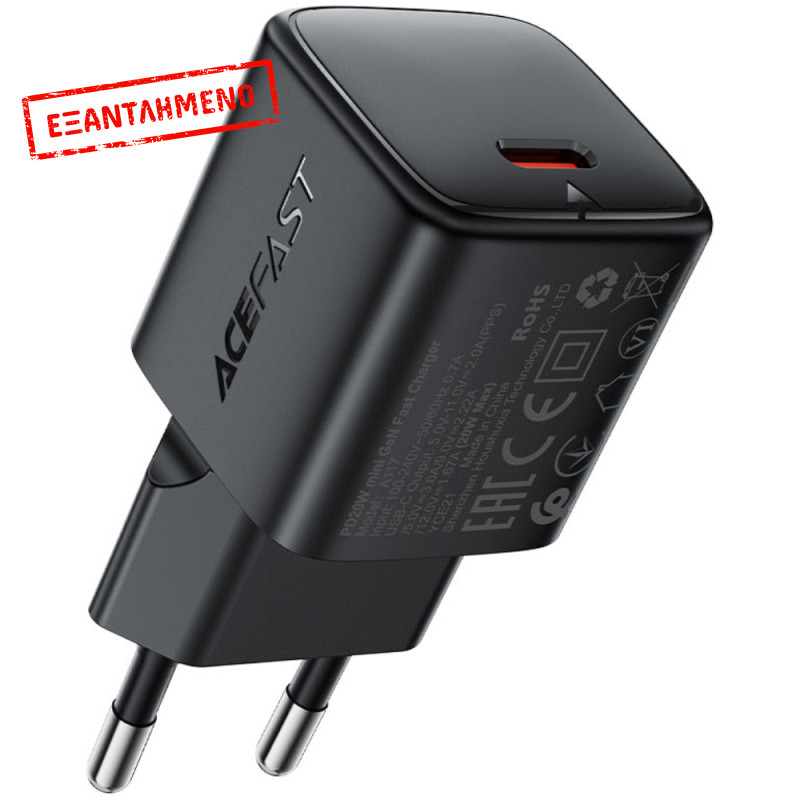 Φορτιστής Ταξιδίου Acefast A117 Mini Fast Charging USB-C PD20W 3A GaN Μαύρος Φορτιστής Ταξιδίου Acefast A117 Mini Fast Charging USB-C PD20W 3A GaN Μαύρος